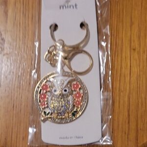 Gold Owl Keychain with Pink Accents